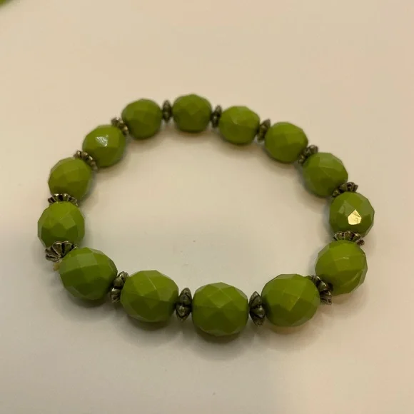 5pc NEW Green Beaded Stretch Bracelets Boho Stack Set Jade Olive Peridot Vibes 🍃 - Picture 8 of 15